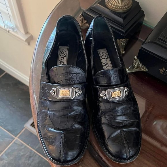 Brighton Black Croc Loafers Alligator shoes Women's 6.5 M Made in Italy - Picture 1 of 10